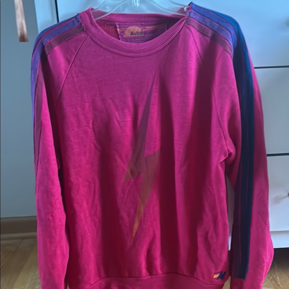 Aviator Nation Pink and Blue Lightning BoltCrew Neck